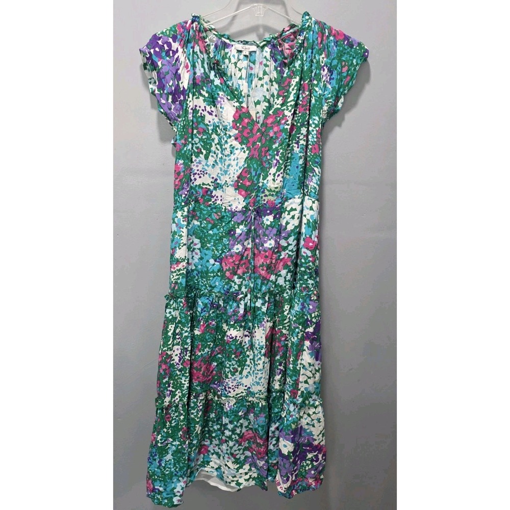 Rails Dress Size S Juni Gardenia Floral Print Colorful Midi Tie Waist